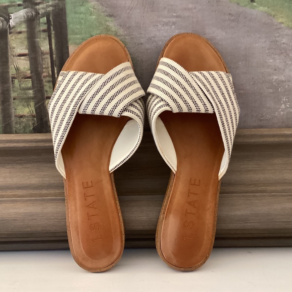 1. State Travor Leather Sole Textile Stripe Slip On Sandal Size US 5 Minimalist